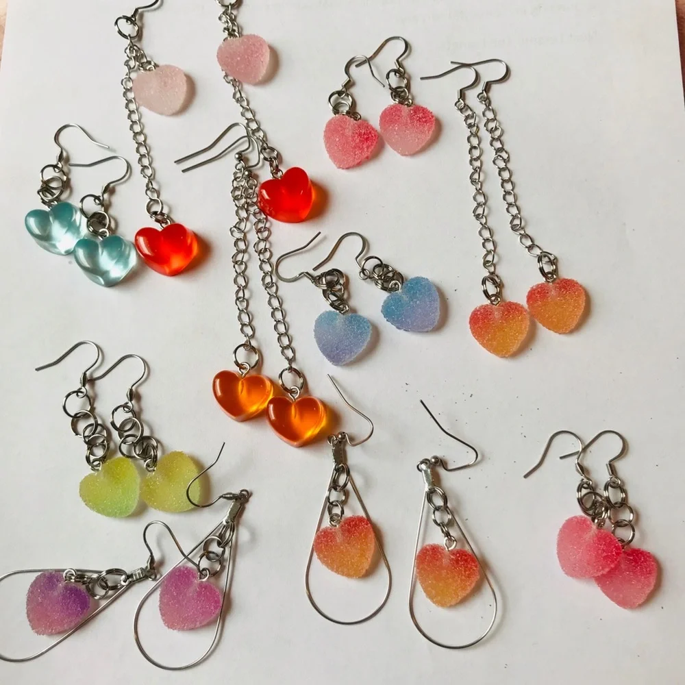 Blue Kawaii Candy Soft Gummy Heart Ombré Handmade Stainless Steel Earrings - Picture 11 of 15